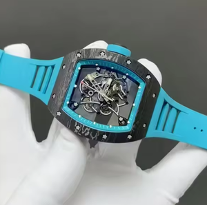 SMF VSF N1 Factory Blue Black Rubber Band <b>Skeletonized</b> Tonneau shaped <b>Watch</b> with Carbon Fiber Case Men Mechanical <b>Watch</b> - Product Image 3