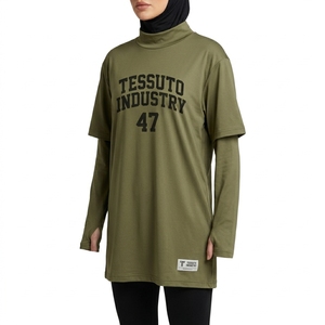 Modest <b>Women</b> Long Sleeve Tunic Top Loose Fit Solid Grey Extra Long Sleeves Muslim Sportswear - Product Image 2