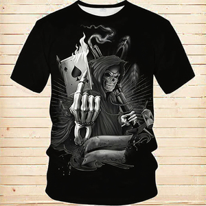 Men's Black Short Sleeve O-Neck <b>T</b>-<b>Shirt</b> Gothic <b>Skull</b> Reaper Graphic Digital Print Tee - Product Image 3