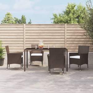 Set da pranzo da giardino in polyrattan marrone da 5 pezzi, set da 4 posti - Product Image 1