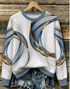 Sudadera de cuello redondo para mujer, estampado abstracto, manga larga, informal, de punto, para otoño - Product Image 3