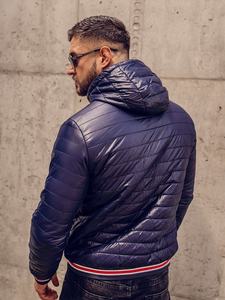 Hooded <b>Navy</b> Breathable OEM Wholesale Custom <b>Men's</b> Lightweight <b>Quilted</b> <b>Jacket</b> Puffer Down <b>Jacket</b> 2023 Trendy Fashion Design - Product Image 3