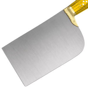 Couteau à viande robuste en acier inoxydable argenté avec manche jaune et anse dorée – Hachoir de boucher pour cuisine - Product Image 5