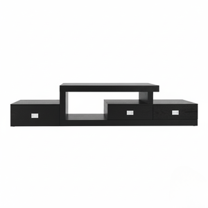 Mesa de TV Moderna Minimalista de Madera Maciza con Cajones y Estantes, Mueble de Almacenamiento Multimedia Negro para Sala de Estar - Product Image 1