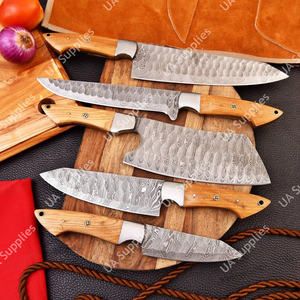 Ensemble de 5 couteaux de chef OEM OBMChef en acier Damas fait main, manche ergonomique en olivier, étui en cuir (longueur de lame 4,5-9 pouces) - Product Image 2