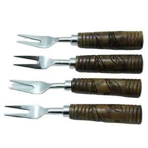 Ensemble de fourchettes chics en acier inoxydable avec manche en bois naturel gravé pour mariage, événement, restaurant, accessoires de cuisine modernes - Product Image 1