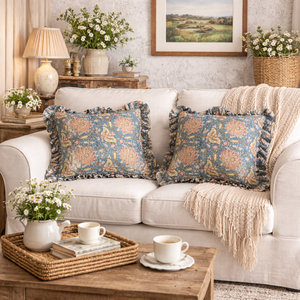 Housse de coussin carrée à volants imprimée à la main de Jaipur, 100 % coton, style bohème, écologique, durable, avec fermeture éclair - Product Image 5