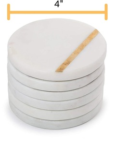 Designer White <b>Marble</b> <b>Coasters</b> with Sleek Golden Stripes Aesthetic Heat-Insulated Cup Holders - Product Image 2