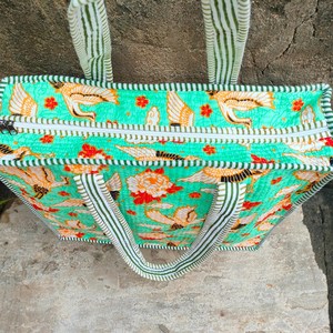 Sac fourre-tout matelassé en coton fait main avec fermeture éclair, style Kantha, sac à bandoulière bohème pour le shopping - Product Image 2