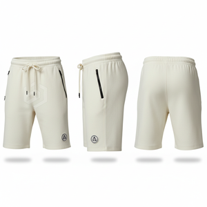 Men's <b>White</b> Mid Waist Drawstring Bermuda <b>Shorts</b> Solid Color Casual Wear with Zipper Pockets Breathable Knitted Fabric - Product Image 4