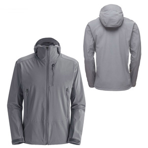 Chaqueta con Capucha para Hombre, Color Gris, Tejido Softshell, Cierre de Cremallera, Resistente al Agua, Cortavientos, Transpirable, para Actividades al Aire Libre, Corte Regular, para Todas las Estaciones, Poliéster - Product Image 1