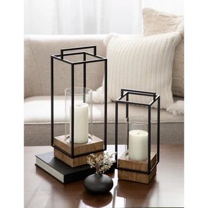 Rustic Farmhouse Wood Ring Black Metal Frame Tealight Holder Centerpiece Geometric Black Wire And Wooden Base Small Tabletop - Product Image 4