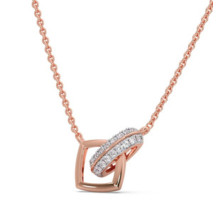 Collier en diamant à orbite inclinée avec cadre ouvert en or rose et design de bande scintillante angulaire - Product Image 1