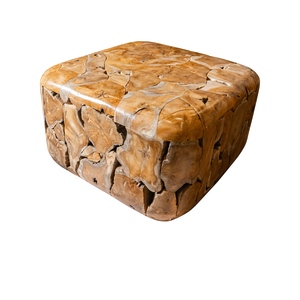 Mesa de Centro ARTERRA Premium Hecha a Mano con Cubos de Raíz de Teca Rústica, Diseño Cuadrado con Textura de Madera Natural, Muebles para Sala de Estar - Product Image 1