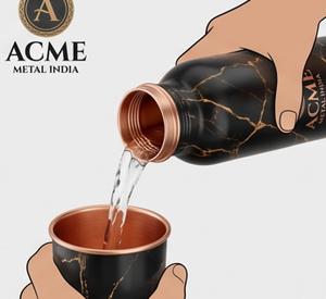 Elegante botella de agua de cobre con acabado de mármol negro, de alta calidad, duradera, a prueba de fugas, perfecta para la hidratación diaria, viajes, gimnasio y yoga. - Product Image 5