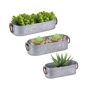 Juego de Macetas de Metal Galvanizado Rústico con Asas de Madera, Macetas Ovaladas Estilo Granja para Decoración del Hogar y Jardín, Macetas de Almacenamiento - Product Image 5