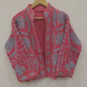 Handmade Women's Suzani Embroidery <b>Cardigan</b> Mandarin Collar Three Quarter Sleeve Boho Loose Fit Spring Women's Jacket Handmade - Product Image 3