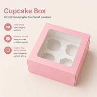 Emballage individuel en papier rose personnalisé pour cupcakes, boîte à cupcakes à 4 trous avec fenêtre