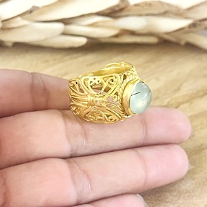 Unique Design Boho Butterfly Tribal Brass Prehnite <b>Ring</b> Women 18k Gold Plated Vintage <b>Statement</b> Wholesale/OEM/ODM Bohemian - Product Image 2