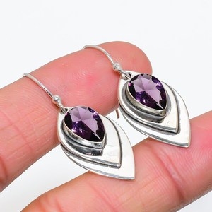 Purple Amethyst Gemstone <b>Earrings</b> 925 Sterling Silver Drop Trendy Wedding Engagement Jewelry Handmade Gift for Women - Product Image 5