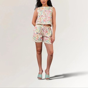 Conjunto coordinado floral de lino y algodón para mujer, de primera calidad, ligero, con top y falda a juego, disponible al mejor precio del mercado. - Product Image 2