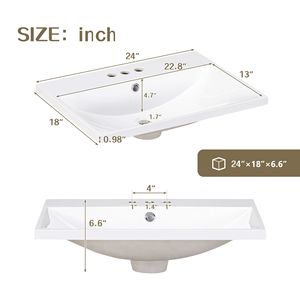Encimera de Baño Blanca de 24 Pulgadas con 3 Orificios para Grifo, Compatible con Grifos de 4 Pulgadas, Solo Encimera, Producto de Alta Demanda para Lavabos de Baño - Product Image 3