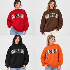Sudadera de Mujer Negra con Apliques de Letras a Cuadros para el Día del Partido, Personalizada con Nombre, Cuello Redondo, Cómoda, Bordada, de Forro Polar - Product Image 5