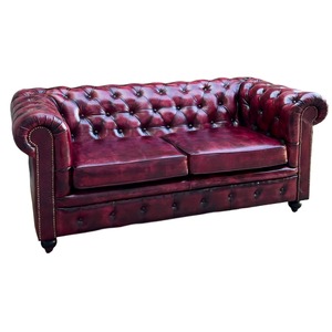 Modern Luxury 2 Seater Chesterfield Sofa Genuine Leather with Soft Upholstery and Solid Wood Legs Compact Loveseat Furniture - Product Image 1