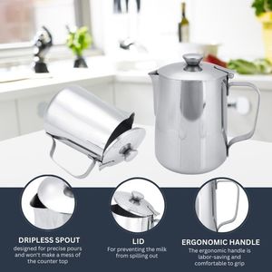 Jarra Cónica de Acero Inoxidable Clásica con Logotipos Personalizados, con Tapa y Asa para Uso Doméstico, Portátil y Ecológica para Latte Art - Product Image 2