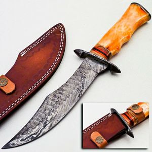 Cuchillo Bowie de Caza Hecho a Mano con Patrón de Damasco, Hoja Fija, Cuchillo Utilitario para Exteriores con Protector, Proveedor Mayorista OEM ODM - Product Image 1
