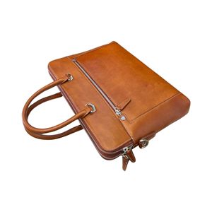 Maletín Unisex de Cuero Genuino, Suave, Casual, Azul Marino, Cierre de Cremallera Dorada, Impermeable, Ecológico y Ligero - Product Image 3