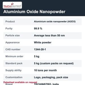 ผงอลูมิเนียมออกไซด์นาโน TECHINSTRO ความบริสุทธิ์ 99.9% Al2O3 อนุภาคนาโนขนาดเฉลี่ย <50 นาโนเมตร สำหรับอุปกรณ์อิเล็กทรอนิกส์และสารกึ่งตัวนำ OEM ODM - Product Image 6
