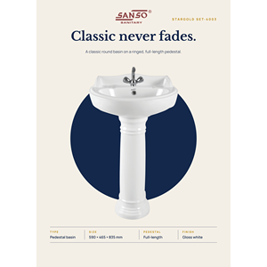 Lavabo sur pied en céramique classique Sanso 4003 pour usage extérieur - Vente en gros directe d'usine Ashirwad Sanitary Ware en Inde - Product Image 2