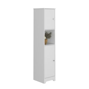 Armadio a Doppia Anta in Lino Yaka di Depot E Shop, Quattro Ripiani Interni con Un Ripiano Aperto, Bianco, per Organizzazione Bagno - Product Image 5