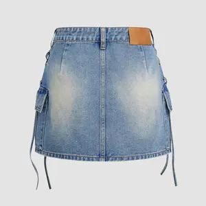 Ws177 Tùy Chỉnh Denim Hàng Hóa Váy Ren up Denim Mini Váy Phụ Nữ Jeans Váy