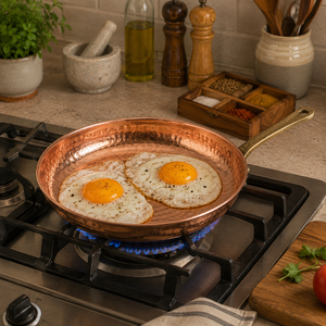 Premium Hand Hammered Pure Copper Fry <b>Pan</b> with Brass Handle Traditional Indian Copper <b>Skillet</b> Heavy Duty Kitchen Cookware Hotel - Product Image 3