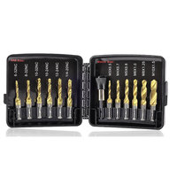 Jeu de 13 outils manuels combinés 3-en-1 HSS SAE 6-32NC à 1/4-20NC et métriques M3 à M10 pour perçage, taraudage et fraisage d'embouts