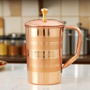 Taza de Leche Recta de Cobre Puro 100% de Alta Calidad, con Tapa y Asa, Taza Metálica Retro con Perilla Dorada para Uso Doméstico - Product Image 1