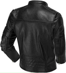 Blouson moto homme en cuir PU coupe ajustée, col montant, fermeture éclair, coupe-vent, manches classiques, couleur unie, pour l'automne - Product Image 5