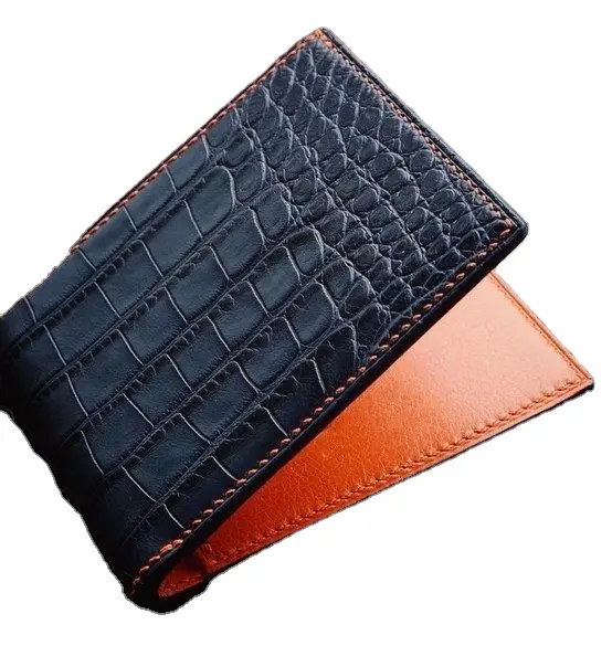 Fancy Design Handcrafted folding men leather wallet in black with card holder wholesale exporter