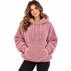 Custom Women Sherpa <b>Hoodie</b> <b>Teddy</b> Fleece Pullover <b>Oversized</b> Plush <b>Hoodie</b> Warm Winter Sweatshirt Custom Women's Fleece <b>Hoodie</b> - Product Image 2