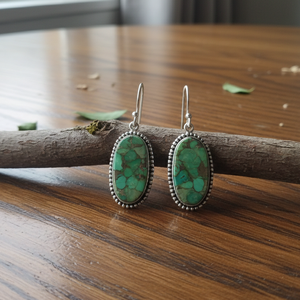 Green <b>Copper</b> Turquoise 925 Sterling Silver Drop Earrings Oval Handmade Boho Jewelry Rose Gold Yellow Gold Plated Gift for Women - Product Image 3