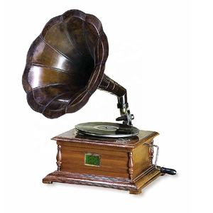 Gramófono de base de madera cuadrado de alta calidad con cuerno de latón Gramófono antiguo hecho a mano Gramófono en precio al por mayor - Product Image 6