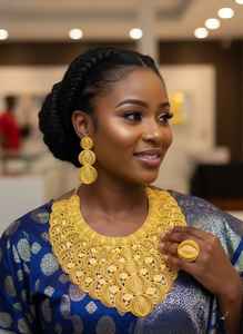 Designer 14K Gold Plated Copper Brass Bridal <b>Statement</b> <b>Necklace</b> Set Women | Traditional Handcrafted Wedding Engagement Jewelry | - Product Image 2