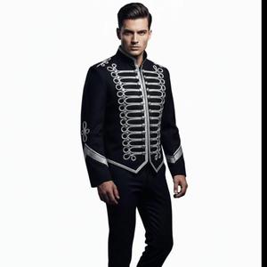 Nouvelle Veste Formelle Homme Tendance 2026 Noire Broderie Argentée Style Steampunk en Laine/Polyester Double Boutonnage Coupe Slim Automne - Product Image 5
