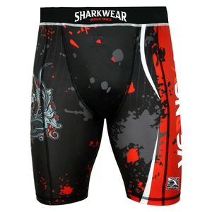 Shorts de compression écologiques pour hommes Sharkwear Industries, logo avant, bordure noire et rouge, séchage rapide, taille élastique, taille mi-haute, style sportif - Product Image 2