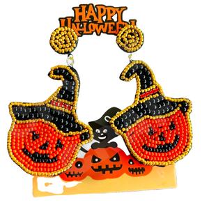 Halloween Exaggerated Beaded Earrings for Women Patriotic <b>Memorial</b> Day Orange White Blue Colour Fabric Material - Product Image 1