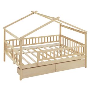 Letto a capanna in legno naturale a grandezza naturale con due cassetti per bambini - Product Image 3