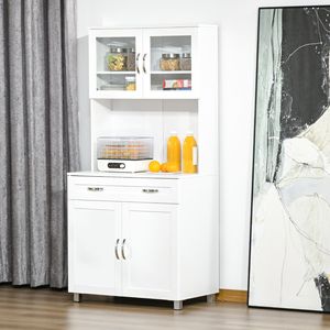 Moderno Armadio Dispensa Bianco per Cucina con Ante in Vetro Incorniciato, Ripiani e Cassetti, Struttura in Compensato - Product Image 2