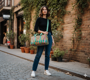 Bolsa de Lona con Lazo y Volantes, Ecológica y Duradera, con Cierre de Cremallera, Estilo Casual/Deportivo/Viaje, Hecha en Rajasthan - Product Image 2
